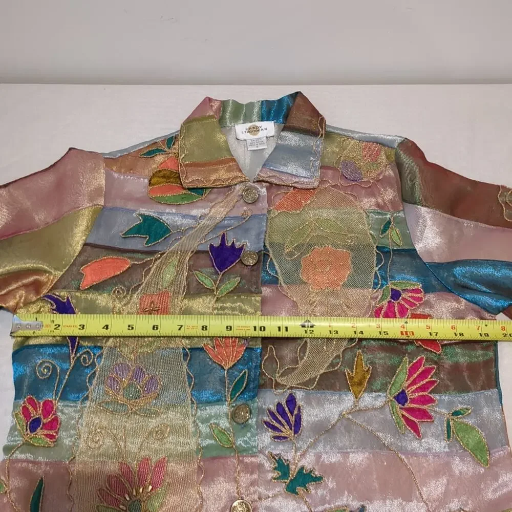Sandy Starkman Womens S Sheer Colorful Boho Embroidered Floral Appliqué Jacket